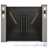 درب حیاط آهنی با طراحی ساده نرده ای مدرن سایز 220*300 با رنگ مشکی – کد 30525