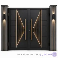 درب فلزی حیاط با رنگ کوره ای مدل پروانه با نورمخفی سایز 220*300 با رنگ مشکی – کد 30522