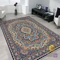 فرش سرمه ای ابریشمی طرح دستباف کیفیت فرشینه کد 275