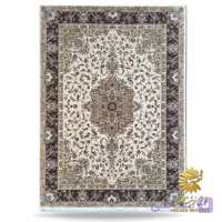 فرش ماشینی طرح دستباف 1500 شانه بوم کرم حاشیه لاکی کد 7555