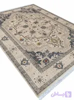فرش ماشینی گبه طرح هریس تبریز رنگ کرم قهوه ای کد 76006