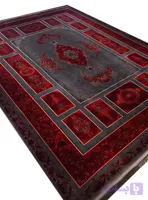 فرش ماشینی طرح گبه کتیبه رنگ دودی گل برجسته 1200 شانه کد 8008