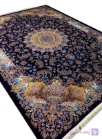 فرش تندیس طرح شکارگاه سرمه ای 1500 شانه کد 20NC0020