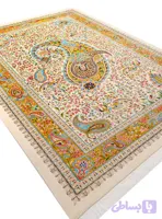 فرش ابریشم طرح بوته رنگ کرم 1700 شانه تراکم 5100 کد Q112