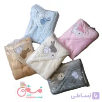 پتو دورپیچ نوزادی مخمل دو خرگوش
