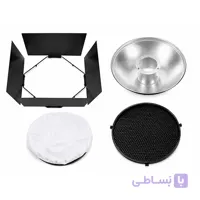 بیوتی دیش 50 سانتی‌متر Beauty Dish 50cm with Barn Door به همراه بارندور، گرید زنبوری و دیفیوزر