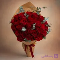 دسته گل رز قرمز ۲۵ شاخه با کاغذ کرافت کد148 (ترکیه)