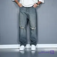 شلوار بگ لی آبی زاپدار WAN