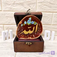 سنگ عقیق خوشنویسی با ورق طلا و خط نستعلیق | اثر هنری دست‌ساز