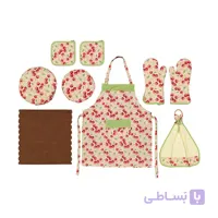 نیم ست آشپزخانه کتان 8 تکه طرح گیلاس
