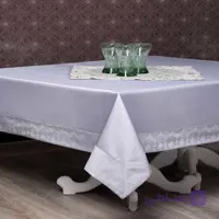 رومیزی ساتن پنبه حاشیه دار 4نفره مربع 150*150 ترمه طوسی