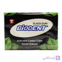 آدامس بدون شکر بایودنت BIODENT با رنگ کربن فعال بسته 12 عددی