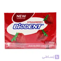 آدامس بدون شکر بایودنت BIODENT با طعم توت فرنگی بسته 12 عددی