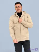 سوییشرت کلاهدار مردانه کرم دورس سه نخ پشت حوله‌ای