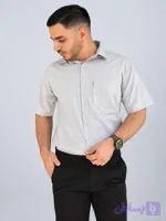 پیراهن نخی ساده مردانه طوسی آستین کوتاه