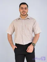 پیراهن نخی ساده مردانه کرم آستین کوتاه