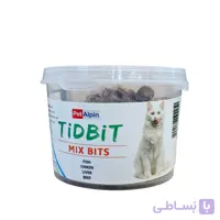 مکمل تشویقی گربه میکس ماهی، مرغ، جگر و بیف برند TiDBiT