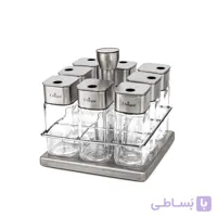 ست ادویه شیشه ای مربع یونیک گردان مدل 1623 مجموعه 8 عددی