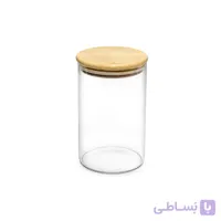 بانکه شیشه ای یونیک درب چوبی گرد مدل 1748 سایز 15 سانت