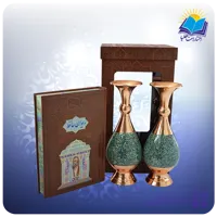 حافظ وزیری با دو گلدان 25 فیروزه جعبه چرم طلقدار (کد 190392)