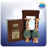 مثنوی معنوی وزیری با دو گلدان 25 فیروزه جعبه چرم طلقدار (کد 190394)