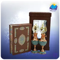 شاهنامه وزیری با دو چراغ نفتی 20 فیروزه جعبه چرم طلقدار (کد 190397)