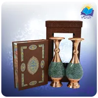 شاهنامه وزیری با دو گلدان 25 فیروزه جعبه چرم طلقدار (کد 190393)