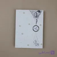 کارت عروسی مروارید دار گلاسه سفید کد 6365