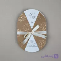 کارت عروسی گلدار بیضی صدفی سفید کد 6373