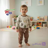 ست پیراهن و شلوار سولو قهوه ای طرح حیوانات کد 911