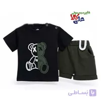 تیشرت و شلوارک مشکی و سبز طرح خرس چشم ضربدری