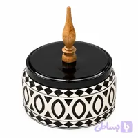 شکلات خوری سرامیکی دسته چوبی سایز بزرگ مشکی سفید