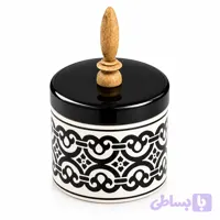 شکلات خوری سرامیکی دسته چوبی کوچک مشکی سفید
