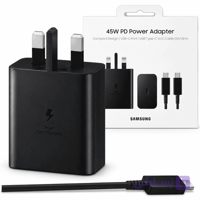 شارژر سامسونگ 45 وات سه پین همراه با کابل اصل | Samsung Charger 45W Three Pin With USB-C TO USB-C Cable Original