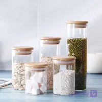 ست کامل بانکه شیشه ای و جا حبوباتی درب بامبو