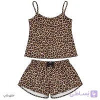 لباس خواب زنانه طرح پلنگی قهوه ای (تاپ-شلوارک)