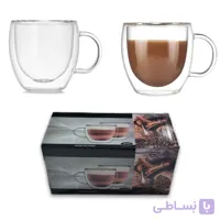 لیوان دوجداره دسته دار 2 عددی مدل پیرکس 250 میل