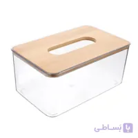 جا دستمال کاغذی شفاف 200 برگ اقتصادی با درب چوبی کد 2113