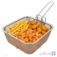 صافی توری سرخ کن استیل و سبد آبکش دسته تاشو مدل مربع