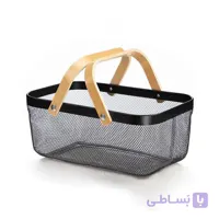 سبد فلزی طرح ایکیا دسته چوب بامبو