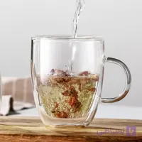 لیوان دو جداره پیرکس دسته دار 350 میل