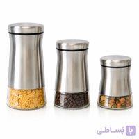 ست بانکه شیشه‌ای ۳ پارچه والرین با درب استیل فروشگاه اینترنتی خانه نو