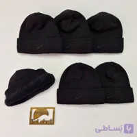 کلاه بافت داخل خز مشکی مردانه گلدوزی نایک