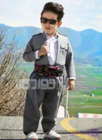 لباس کردی پسرانه (ست کت شلوار وشال کمر) مدل بارزانی طوسی سایز 65 سن 5-6 سال