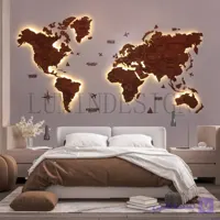 دیوارکوب نقشه جهان پازلی تک رنگ با نور مخفی