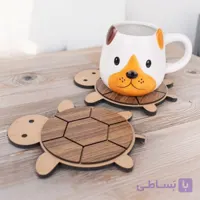زیر لیوانی چوبی طرح لاک‌پشت