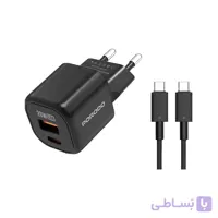 آداپتور شارژر دیواری دو پورت پرودو مدل Dual Port با کابل تایپ C