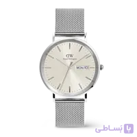 ساعت مچی مردانه دنیل ولینگتون مدل DW00100828 | Classic Day Display Sterling Champagne | قاب ۴۰ میلی‌متری نقره‌ای با صفحه شامپاینی و بند حصیری