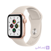 اپل واچ SE 2021 نسل جدید سایز ۴۴ میلیمتر با بدنه آلومینیومی طلایی و بند سیلیکونی استارلایت
