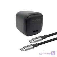 شارژر دیواری موفی ۳۰ وات به همراه کابل دو سر Type-C رنگ خاکستری